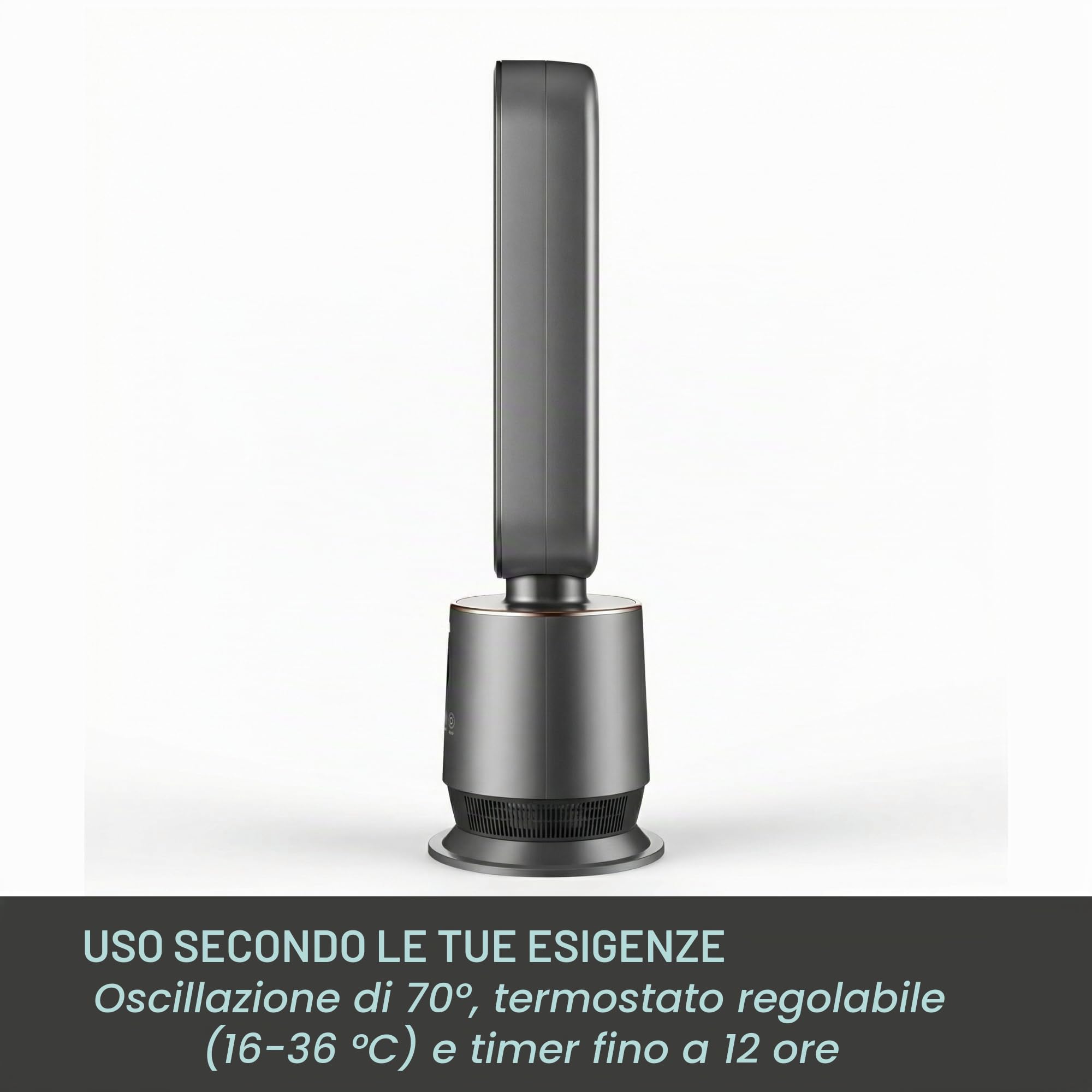 JOCCA - Riscaldatore digitale senza pale 2000 W con telecomando | Termoventilatore silenzioso con oscillazione 70°, timer, termostato 16-36°C, luce LED 7 colori e protezione di sicurezza