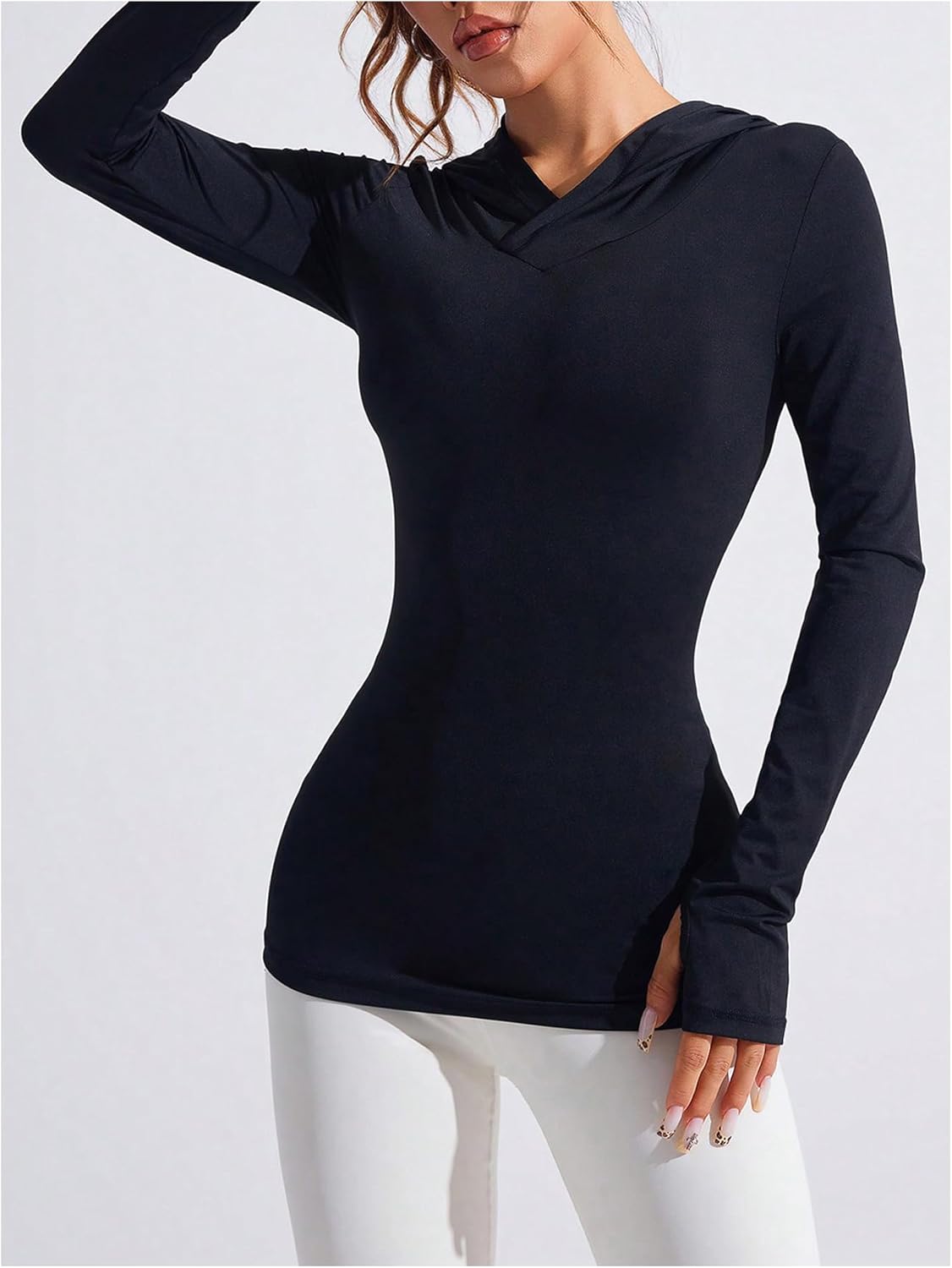 SweatyRocks Women's Long Sleeve Workout Slim Fit Shirt Breathable Lightweight Athletic Hoodies Sports Top - Image 3