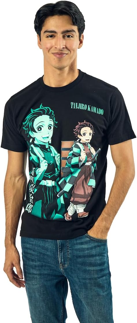 Demon Slayer Oversized Tanjiro Graphics Crew Neck Short Sleeve Men's Black T-Shirt - Image 4
