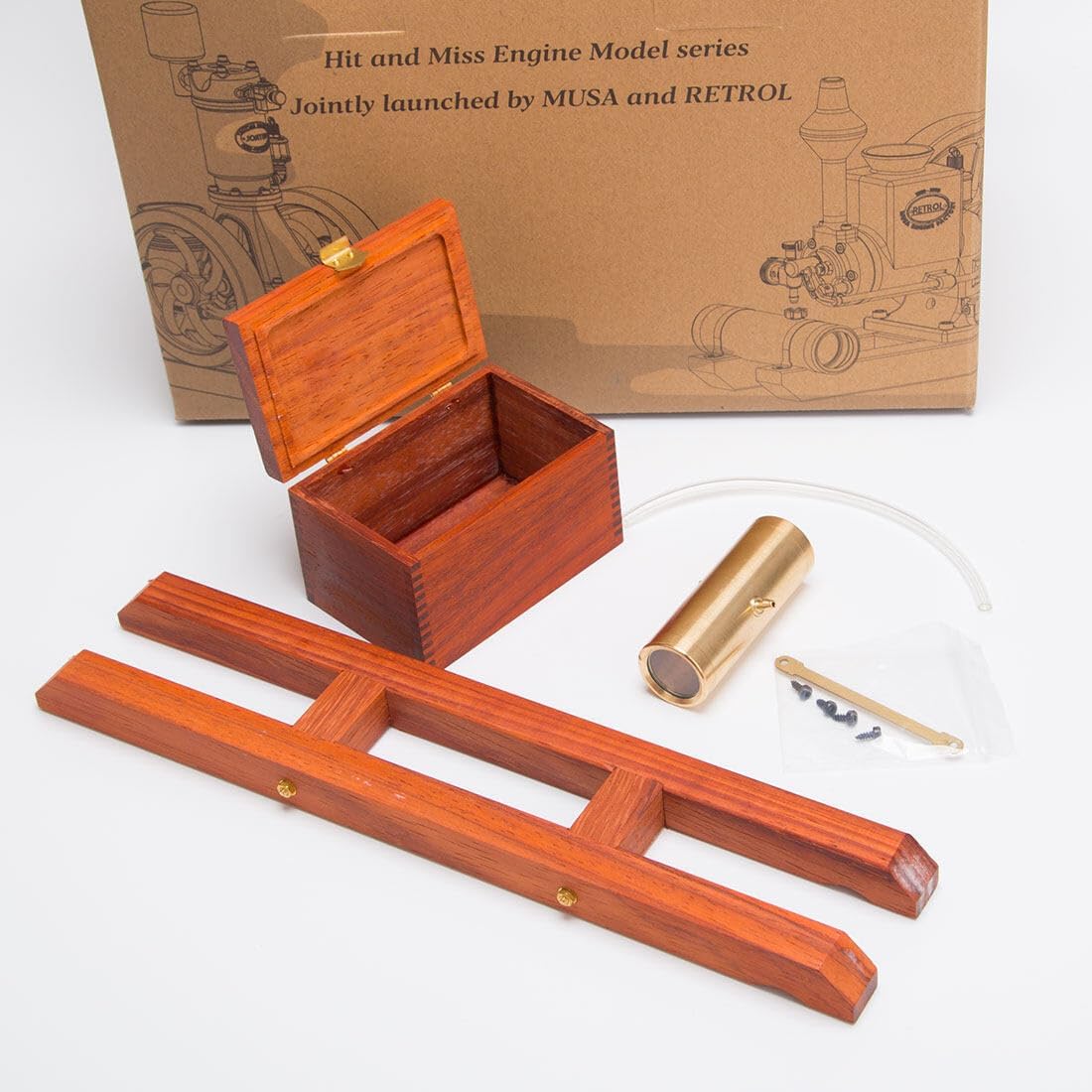 Base Equipment Box + Fuel Tank + Oil Pipe Accessory Triad for Retrol HM-01 Hit and Miss Engine Model