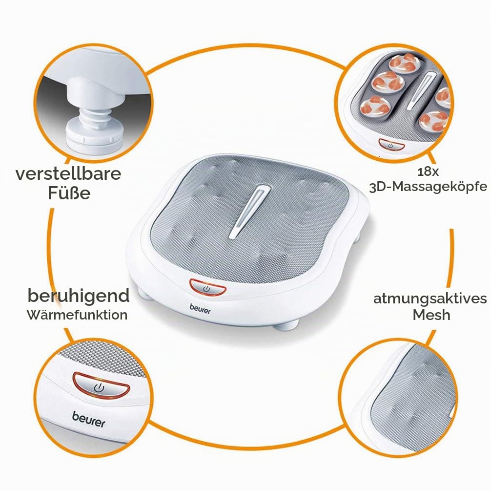 Beurer MG 320 Shiatsu Massagesitzauflage, für Rücken, Nacken und Oberschenkel, zusätzliche Luftkompressionsmassage, Licht- und Wärmefunktion & FM 60 Fußmassagegerät,18 Massageköpfe,2 Geschwindigkeiten