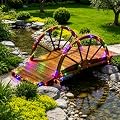 Ultym 5 FT Lighted Arched Wooden Garden Bridge with Half-Wheel Railings