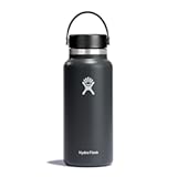 Water Bottle - Insulated Stainless Steel - Wide Mouth Flex Lid, Non Spill, Leakproof and Refillable in 32 Oz Stone Gray