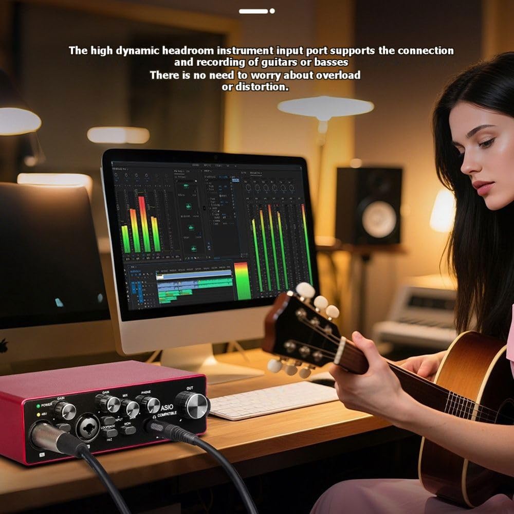 Tarjeta de Sonido Profesional ASIO Audio de 2 Canales con Interfaz de Audio USB, Tarjeta de Sonido Externa para Grabación en Directo