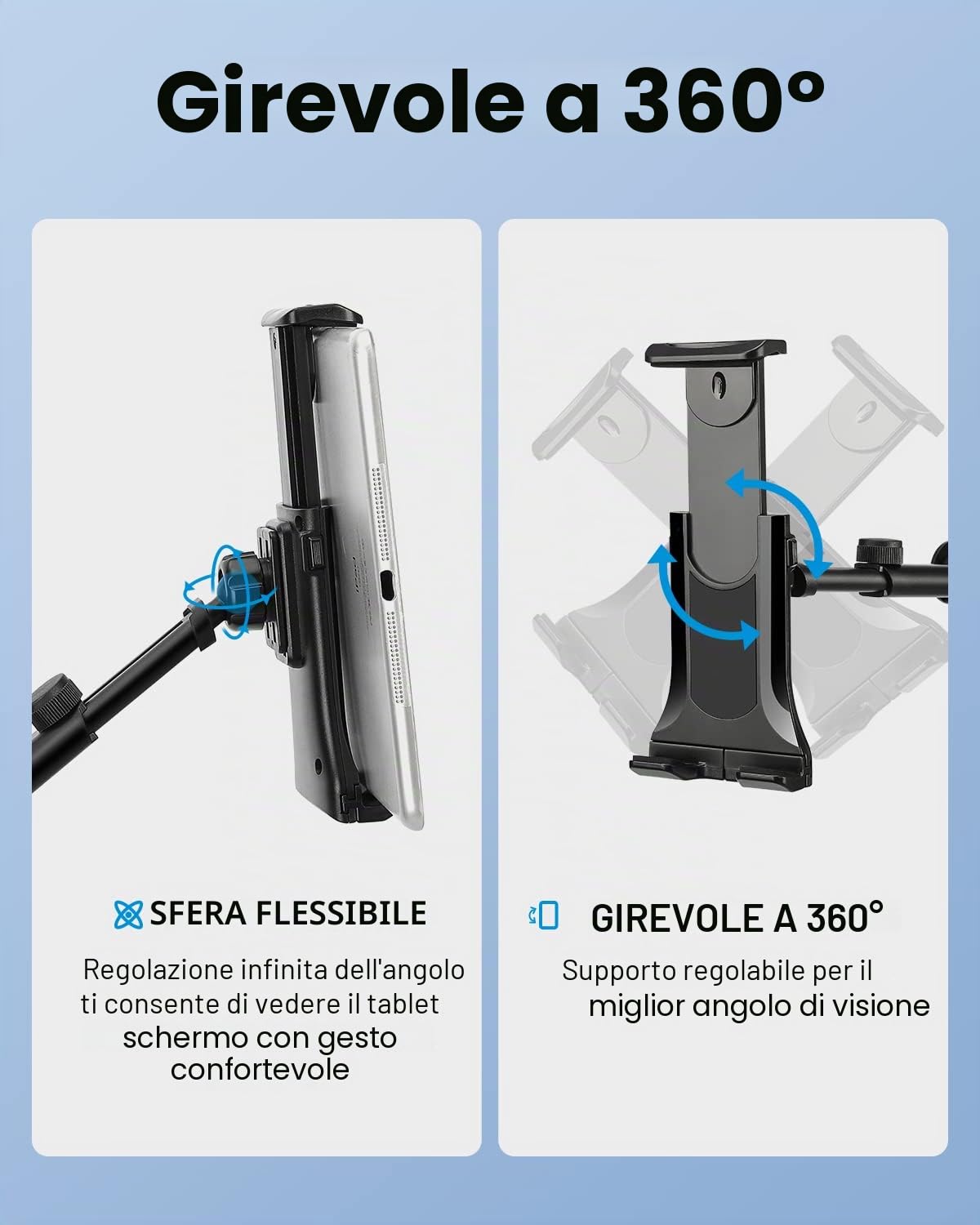 Moukey Supporto Tablet per Microfono Regolabile 360° per iPad, Samsung Galaxy, Surface Pro