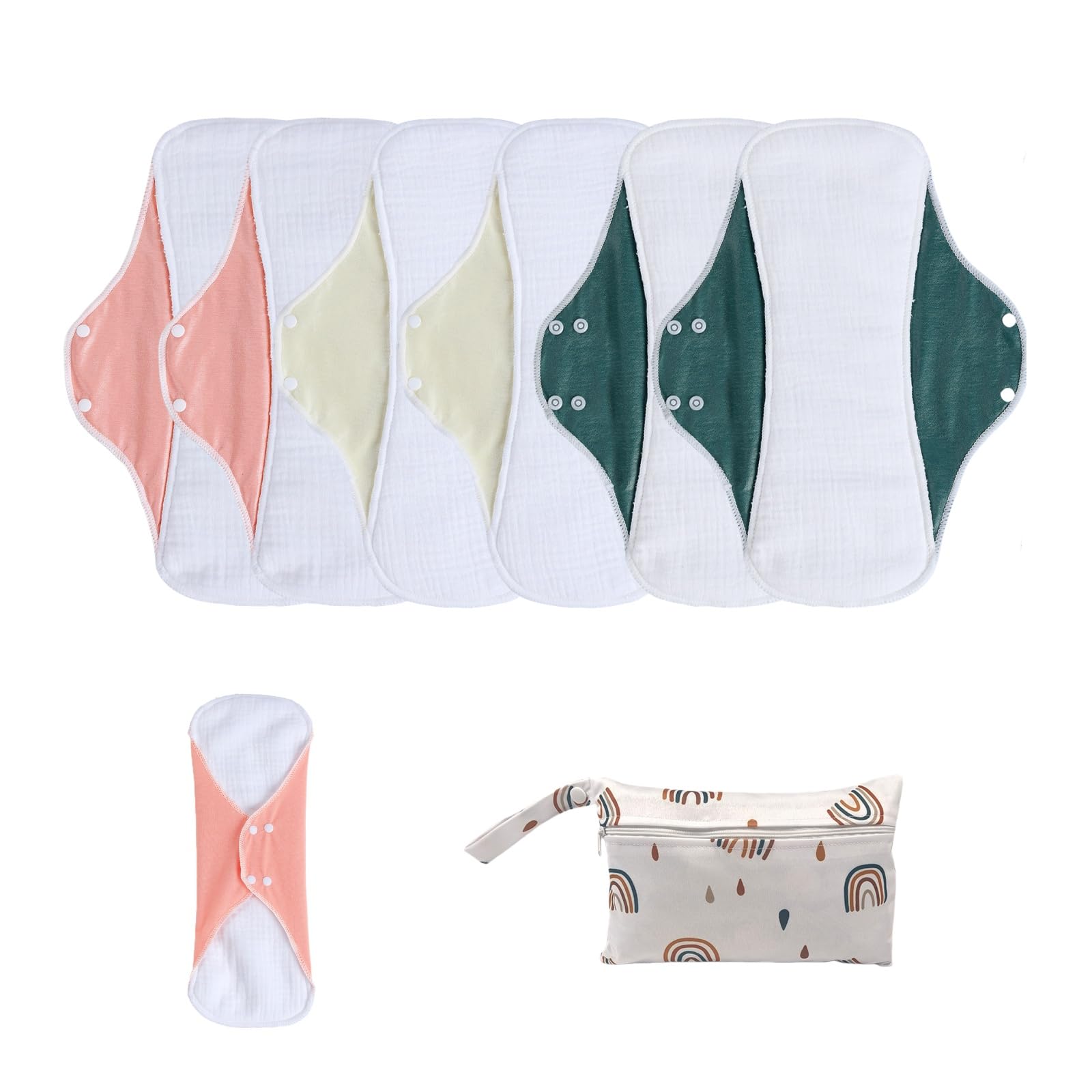 KUMUROETA Washable Sanitary Napkins,Reusable Sanitary Pads,Heavy Incontinence Pads,Sanitary Napkin Set,7pcs/Set,Pack of 6+1 Storage Bag,Suitable for Heavy Menstrual Flow,Incontinence Patients