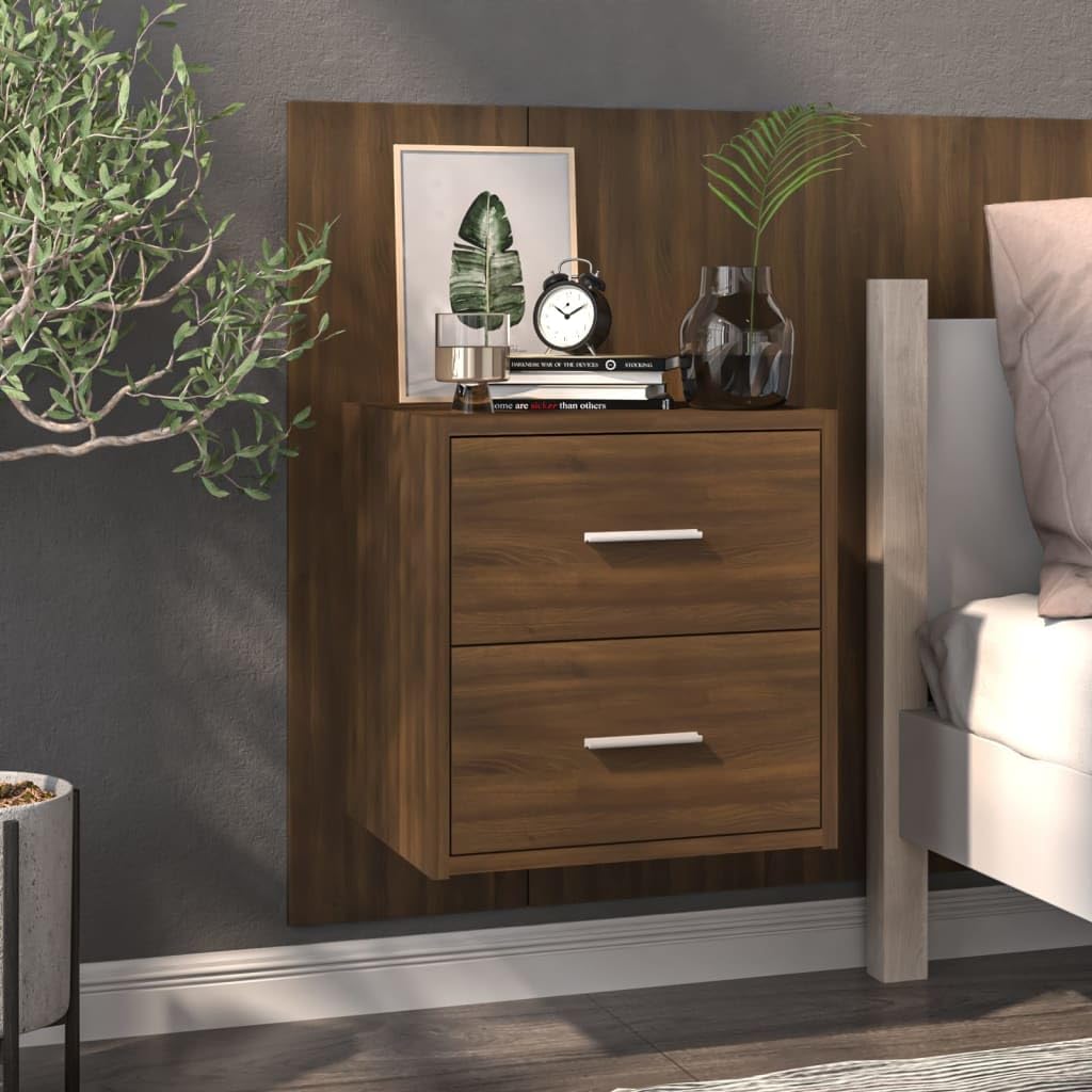Comodino a Muro Rovere Marrone in Legno Multistrato per Soggiorno e Camera da Letto, Mobile Sospeso con Design Moderno e Facile da Pulire, Ideale per Ottimizzare Spazio