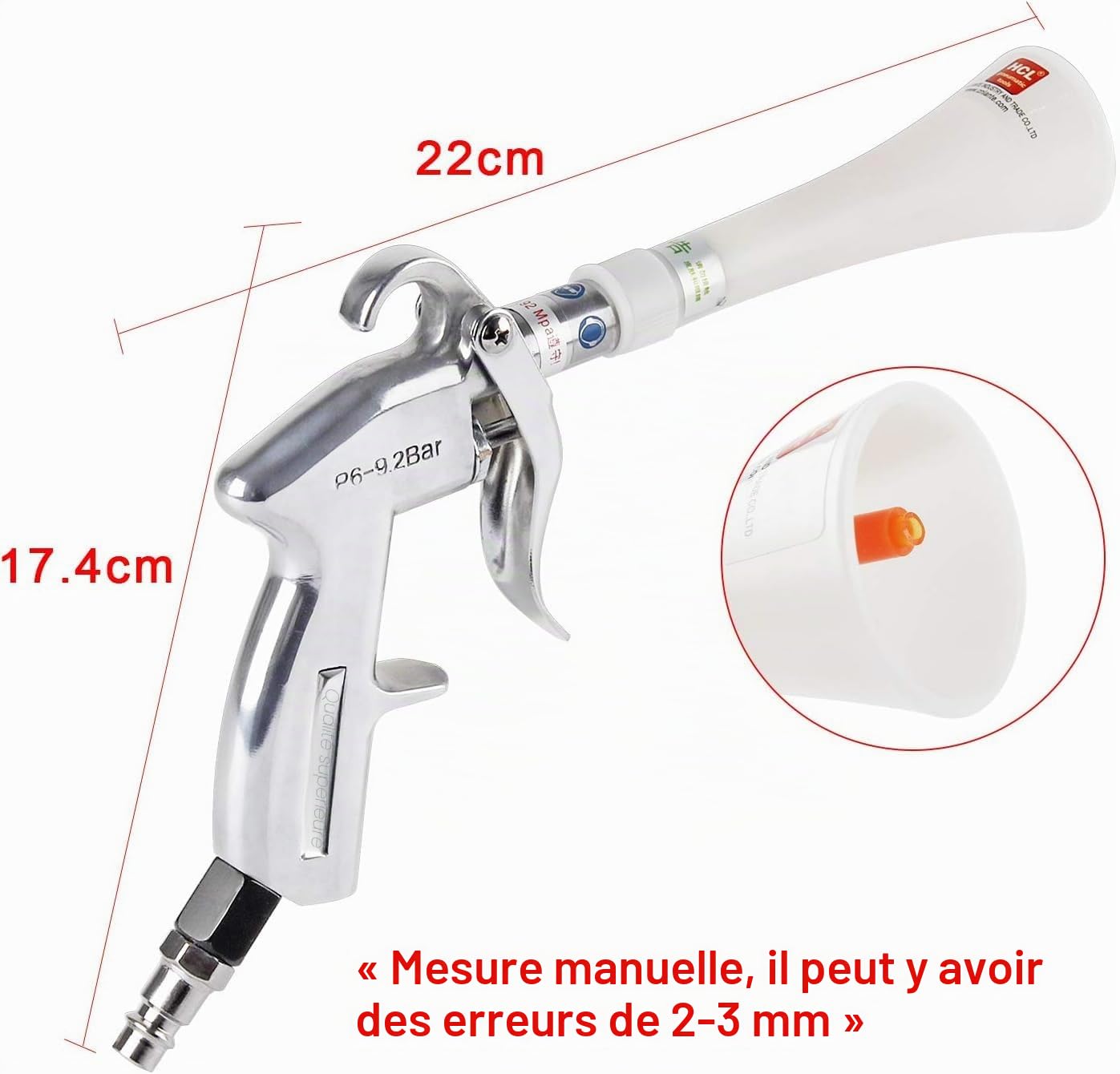 Acier inoxydable Pistolet de Nettoyage Sec, Pistolet de Soufflage à Air Comprimé, Haute Pression Sans réservoir