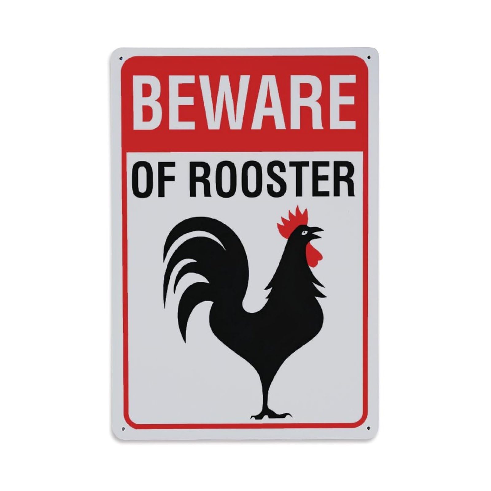 Beware of Rooster Warning Sign Vintage Aluminium Metal Sign, Retro Wall Decor for Home, Bar, Garage & Farmhouse 30x20cm