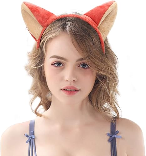 Miniatura 21 de HODRME - Diadema de orejas y cuernos de animales de felpa, para Halloween, Navidad, festival, fiesta temática de animales, cosplay, o disfraz