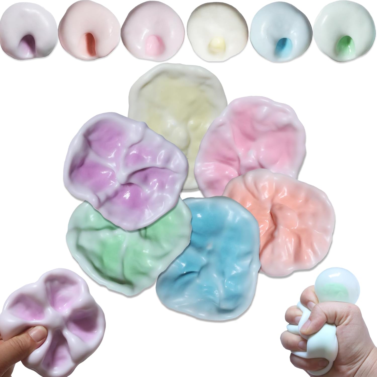 6PCS Stress Relief Squishy Balls – Shapeable Handmade Squeeze Toys for Adults, Portable Glutinous Sand Fidget Balls,Vacuum Stress Ball