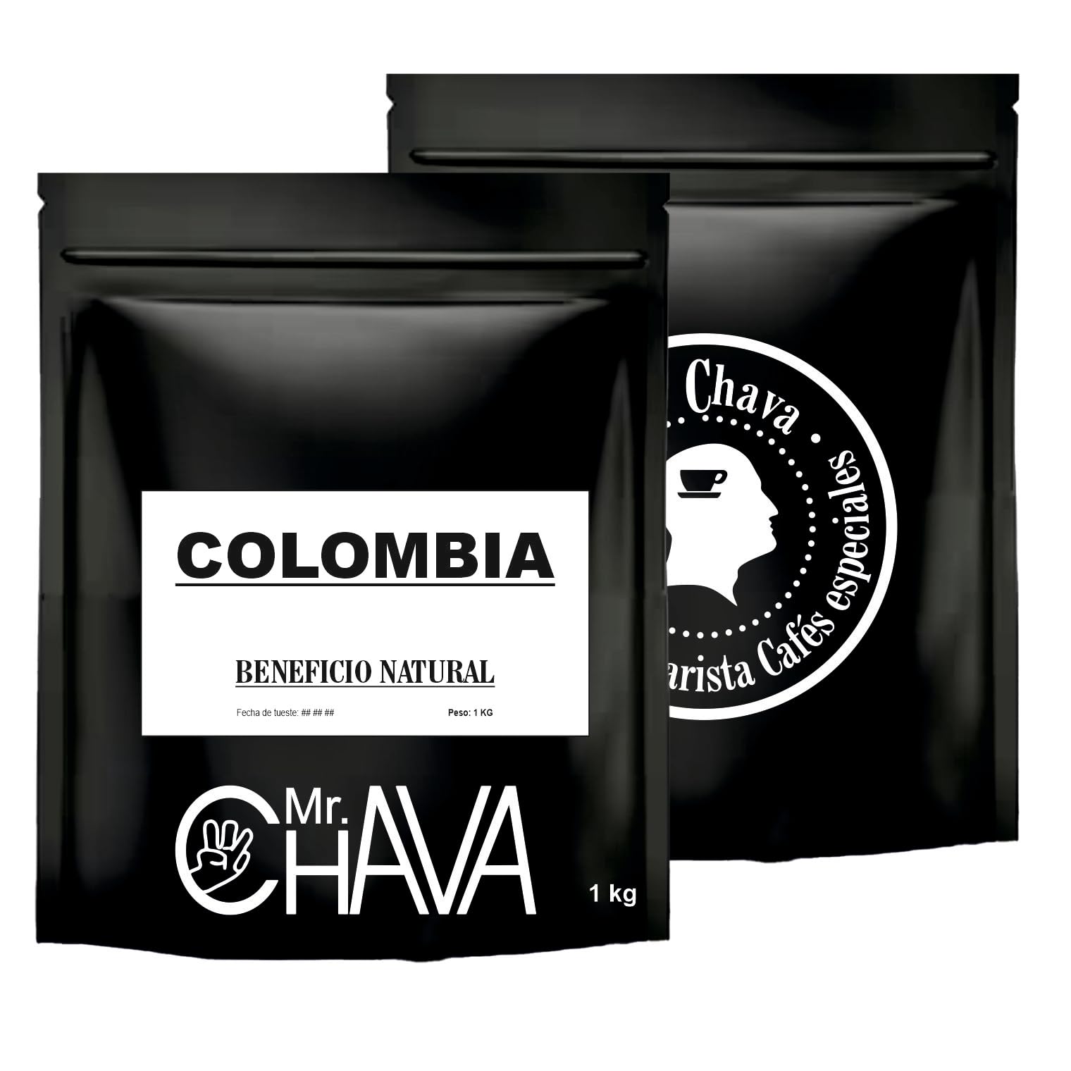 Mr. Chava Café en Grano Natural 1kg – Selección Brasil, Colombia, Costa Rica y Etiopía – Especialidad Tueste Artesanal para Amantes del Café y Baristas (1 Kg, Colombia)