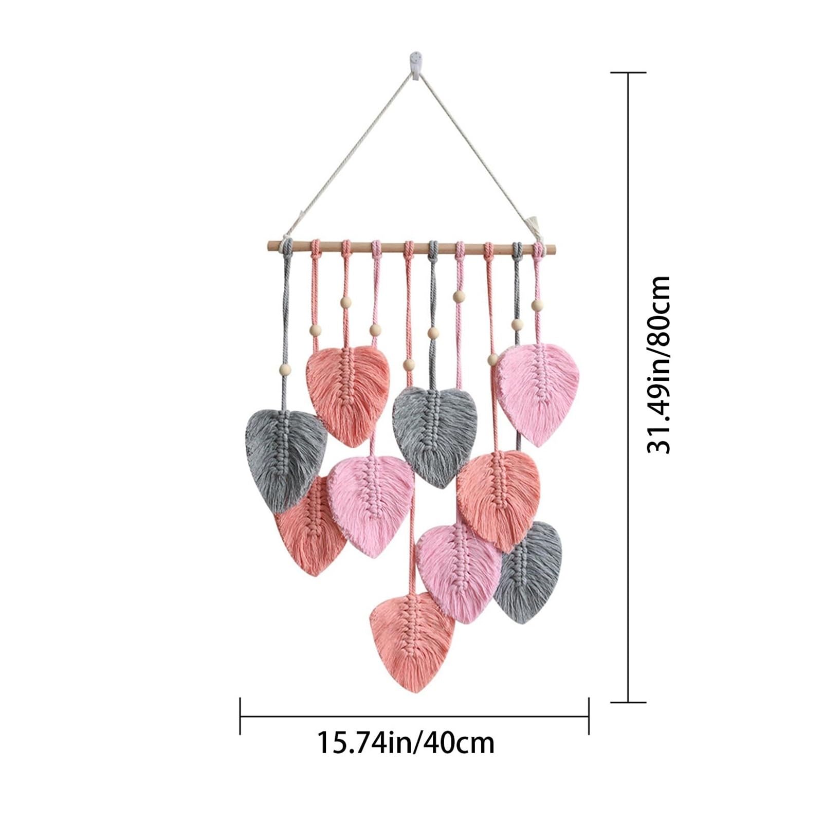 Tapiz de pared tejido, Tapiz de pared de macramé con borlas de hojas verdes, hecho a mano, tejido de algodón, hojas de macramé, decoración de pared con hojas(Pink)