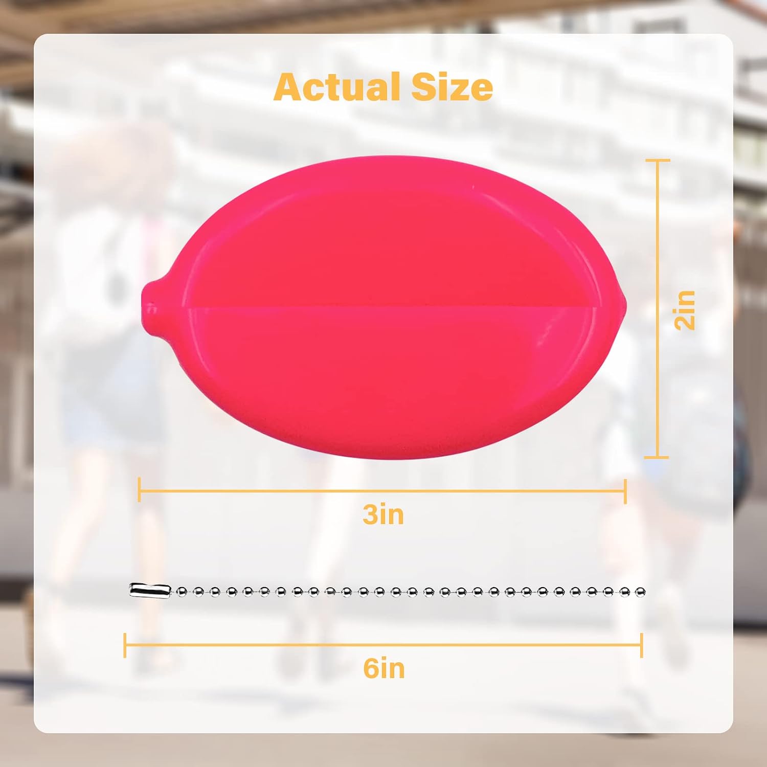 3 Pieces Rubber Coin Purse, 2 x 3 Inches Oval Squeeze Coin Holders With Chain for Women Men Travel (Neon Pink 3 Pack) image 2