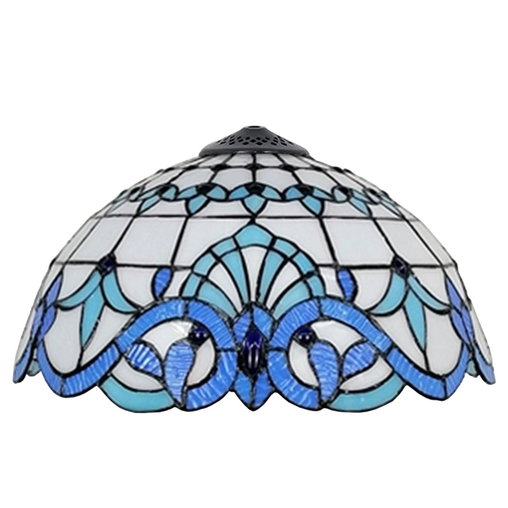 Botowi White/Blue/Light 16 Inch Tiffany Stained Glass Lamp Shade Replacement & Baroque Style Lampshade Only With Cap Fit For Table Lamp Pendant Floor Lamp Ceiling Fixture