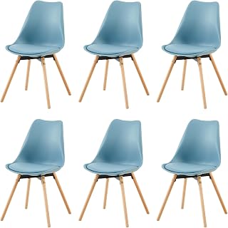 Juego de 6 sillas de comedor, sillas de comedor, sillas de comedor para cocina, salón, dormitorio, sala de conferencias, silla tapizada de haya, cómoda y fácil de limpiar, azul claro