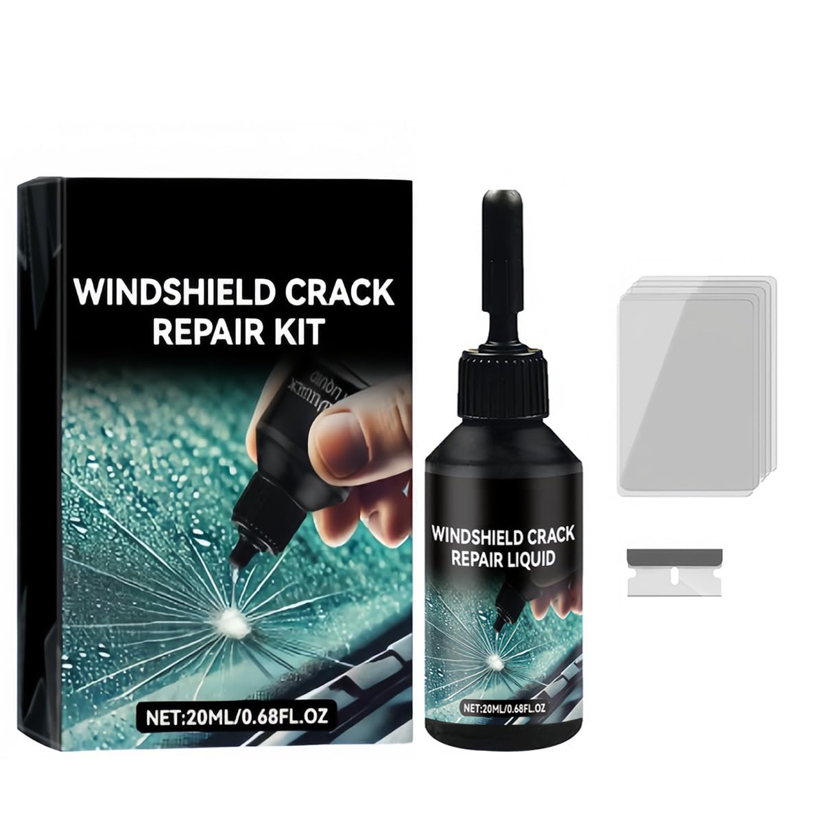 Windshield Crack Repair Kit, New Windshield Repair Kit Cracks Gone Glass Repair Kit Premium Car Windshield Crack Repair Fluid, Glass Repair Liquid for Chips and Cracks Car Glass Repair Kit (1 Pcs)