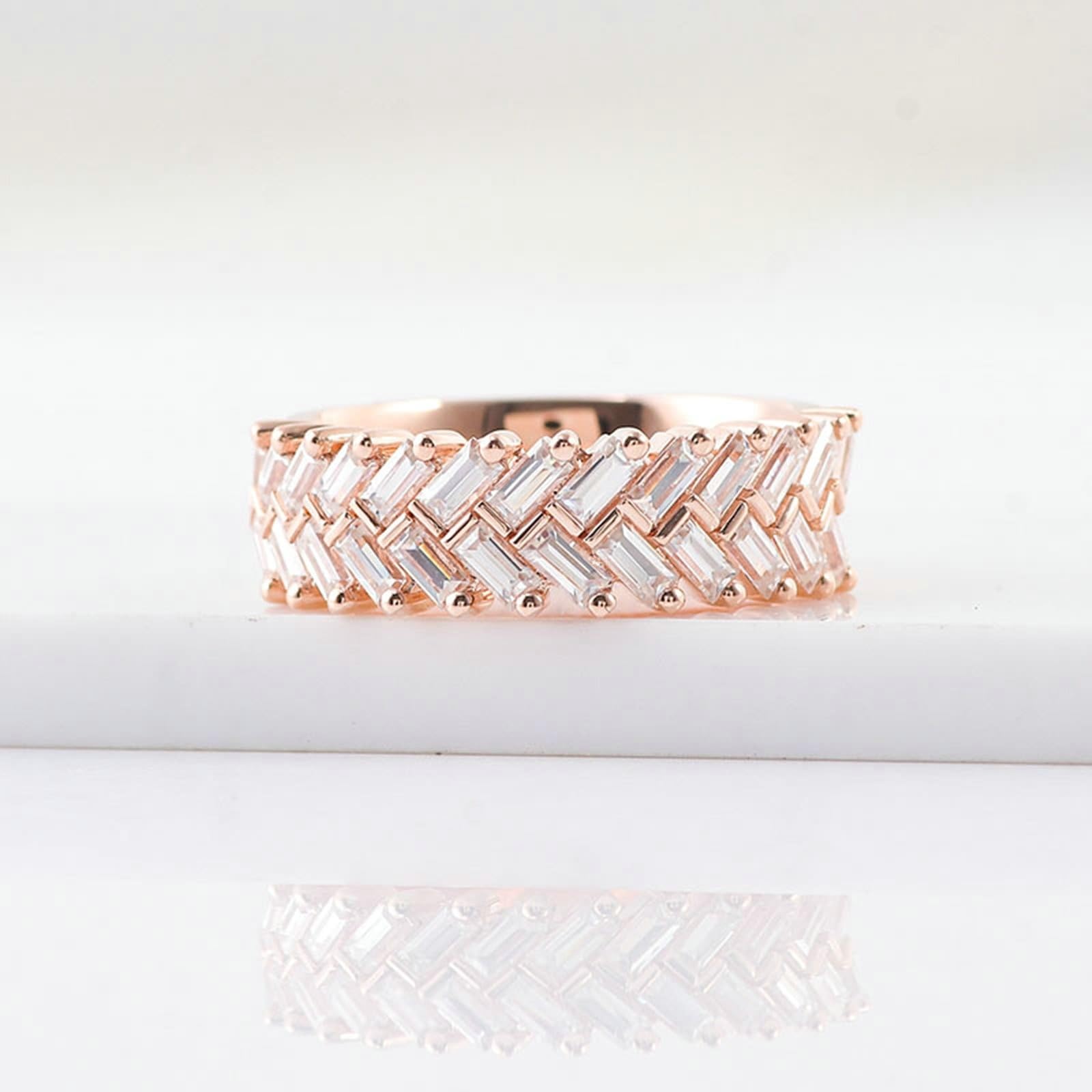Alliance Moissanite Veritable Anillo Dee Rose 9 quilates con Moissanite de forma rectangular talla tía para hermana día de la madre joyería