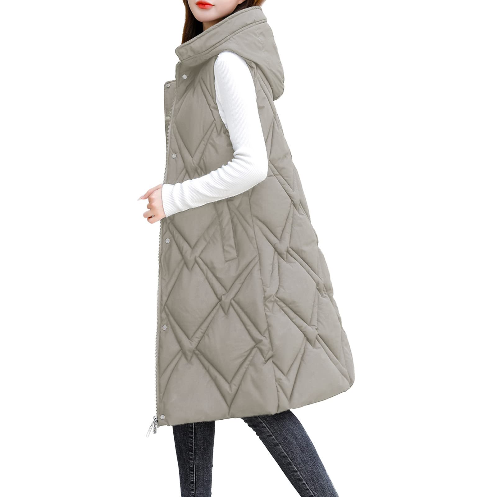 Chaqueta de invierno para mujer, sin mangas, con capucha, acolchada, cálida, para exterior, elegante, de algodón, tallas L - 4XL