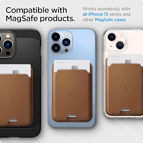 Miniatura 7 de Spigen Tarjetero magnético diseñado para MagSafe compatible con modelos de iPhone 15, iPhone 14, iPhone 13, iPhone 12, color marrón PU (2 tarjetas)