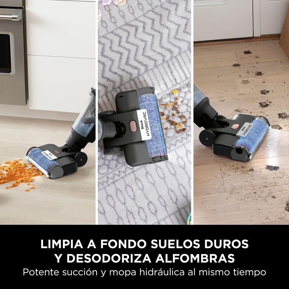 Shark HydroVac Aspiradora Mopa sin Cable para Limpieza en Seco y Húmedo - Aspira, Friega y se Autolimpia - Cepillo Antimicrobiano para Suelos Duros - Gris, WD210EU