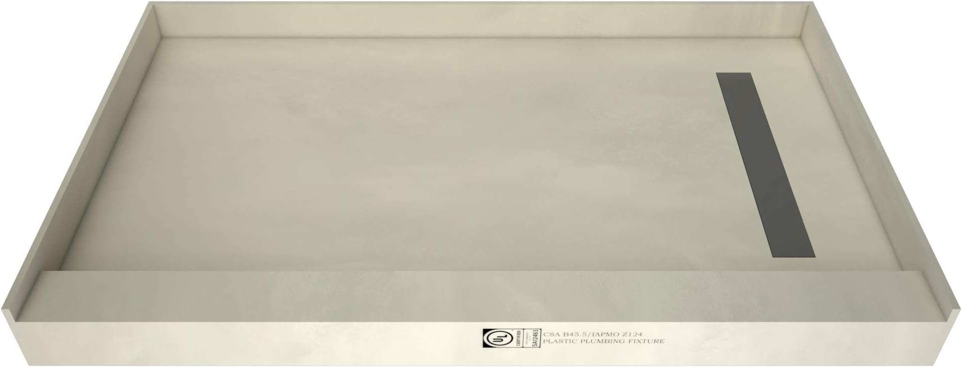 Tile Redi RT3672R-PVC-TBN Shower Pan with Right Drain- Single Curb Shower Base, 2" PVC Drain, and Grate Included, 72" Width x 36" Depth