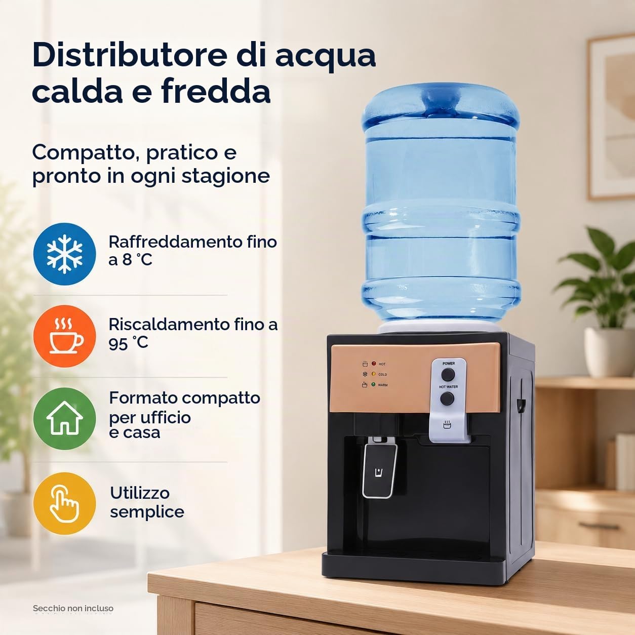 Dispensatore di acqua elettrico da 550 W, fonte di acqua calda e fredda, per ufficio, casa, macchina dell'acqua con vassoio di raccolta acqua rimovibile, per secchi da 3,5 L, 5 L, 10 L, 18,9 L, per