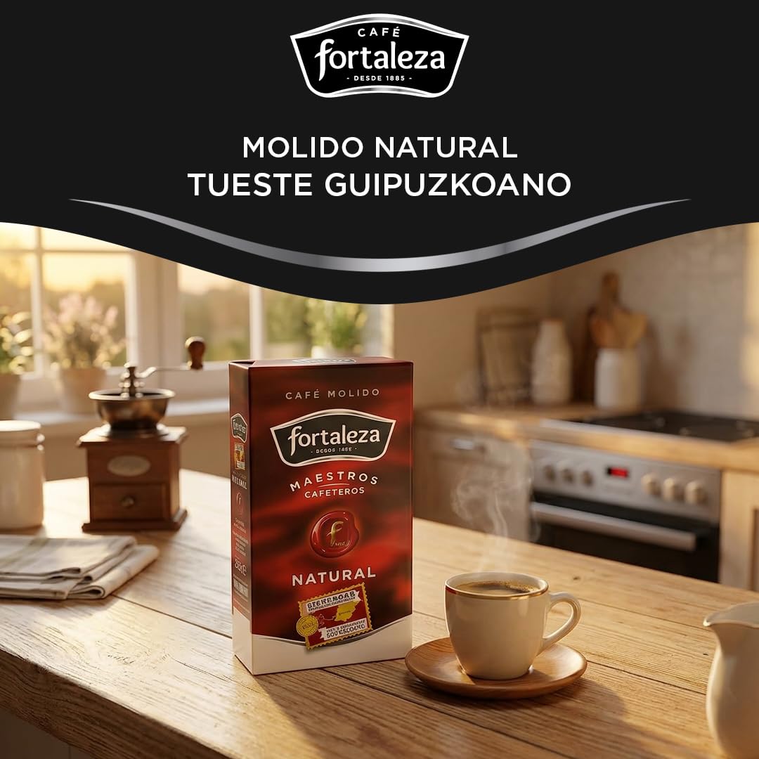 CAFÉ FORTALEZA Café Molido Natural Tueste Guipuzkoano 250g x 12 - Total 3 Kg - Café Intenso Arábica y Robusta con Sabor Pleno - Café Molido Filtro Émbolo Italiana con Gran Carácter y Aroma Profundo