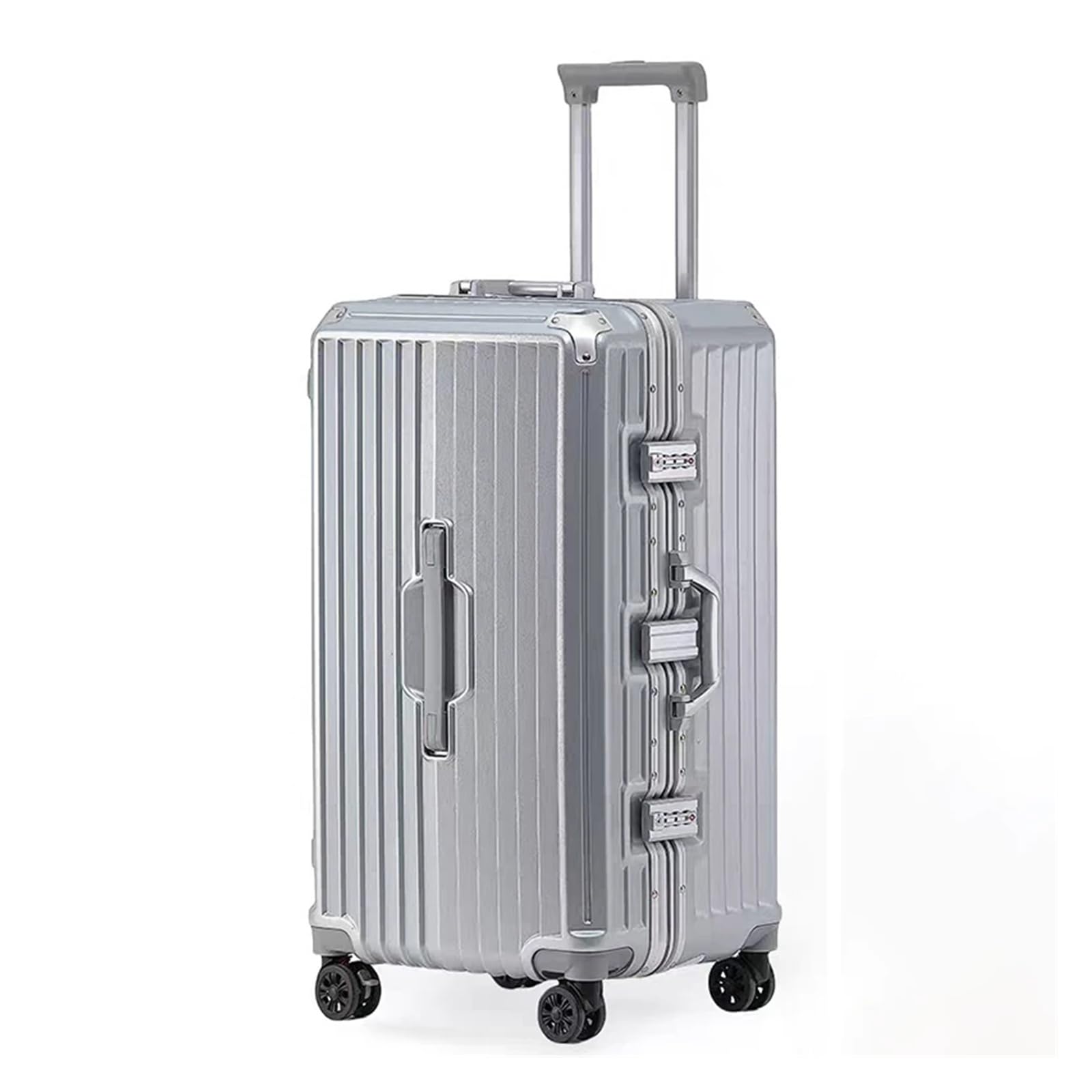 Valigia da viaggio 86,4 cm con telaio in alluminio spesso porta tazza USB, Argento, 24 inch, Classico | Ruota freno trolley grande capacità 61 cm