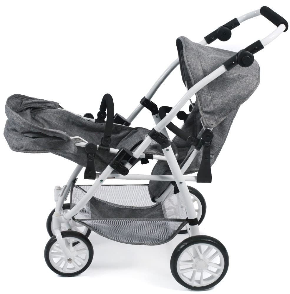 Tandembuggy Vario Poussette jumelée pour Deux poupées Poussette de poupée pour Enfants de 4 à 8 Ans Jeans Gris