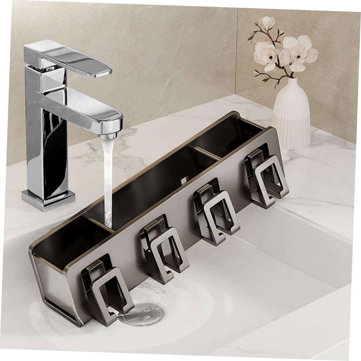ULTECHNOVO Portaspazzolini da Dentifricio da Parete senza Organizer Multifunzione per Spazzolini Elettrici e Rasoio Montaggio Facile su Superfici Lisce Persone Grigio