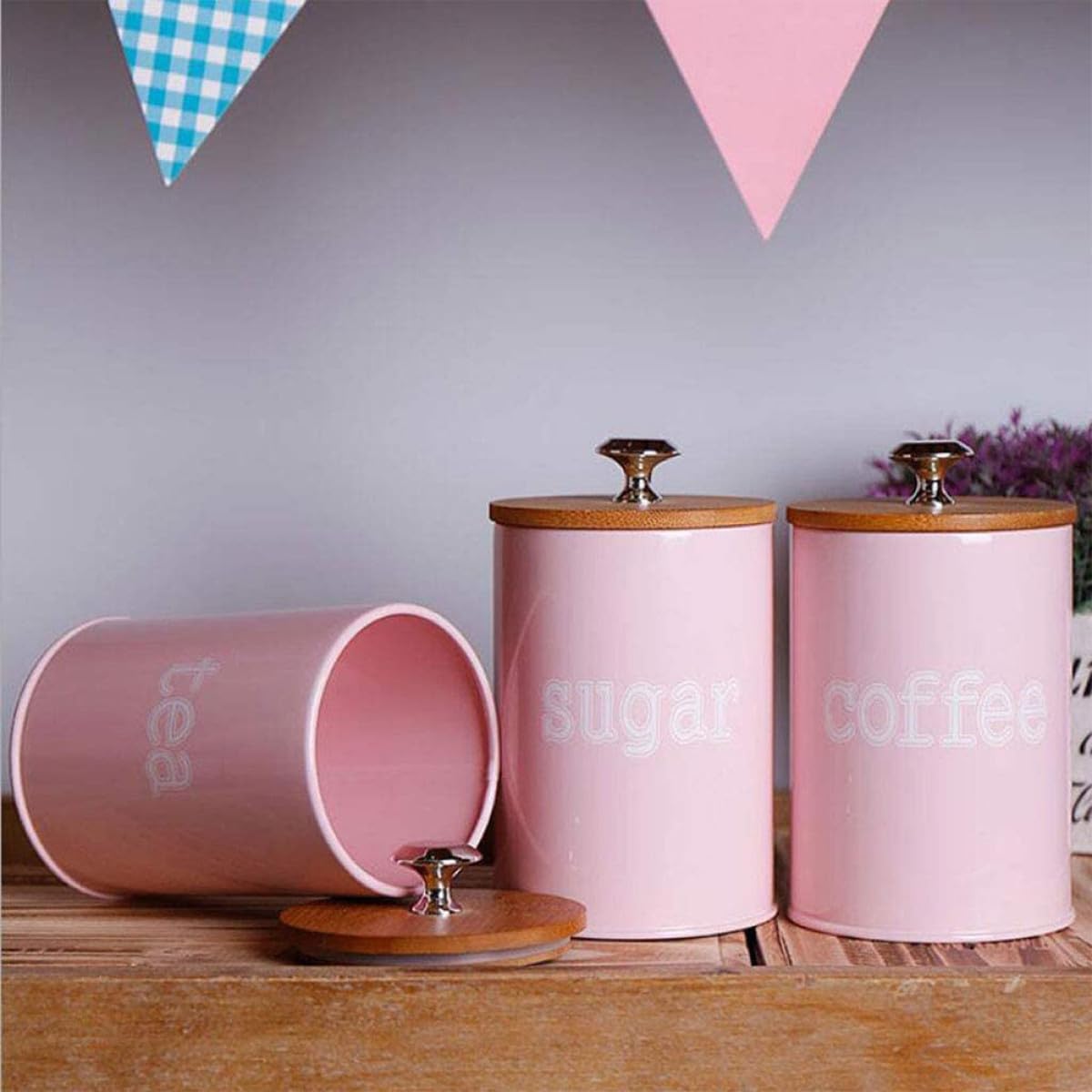 Sosoport Set 3 Barattoli per Conservazione Alimenti Secchi in Vetro Trasparente con Coperchio in Bambù, Contenitori Decorativi per Tè, Cereali, Chicchi di Caffè, per Cucina e