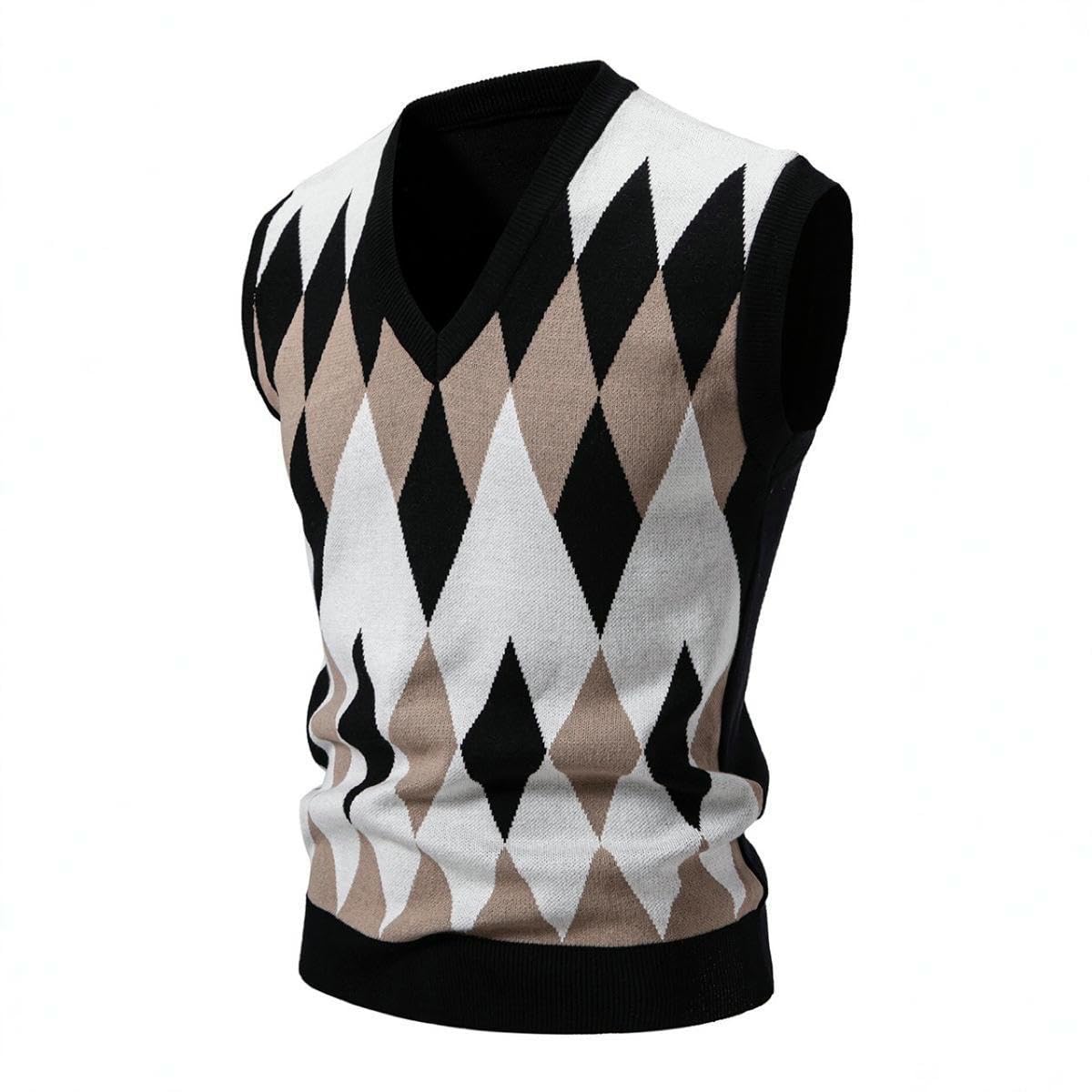 Chaleco de punto para hombre, a cuadros, con cuello en V, para otoño e invierno