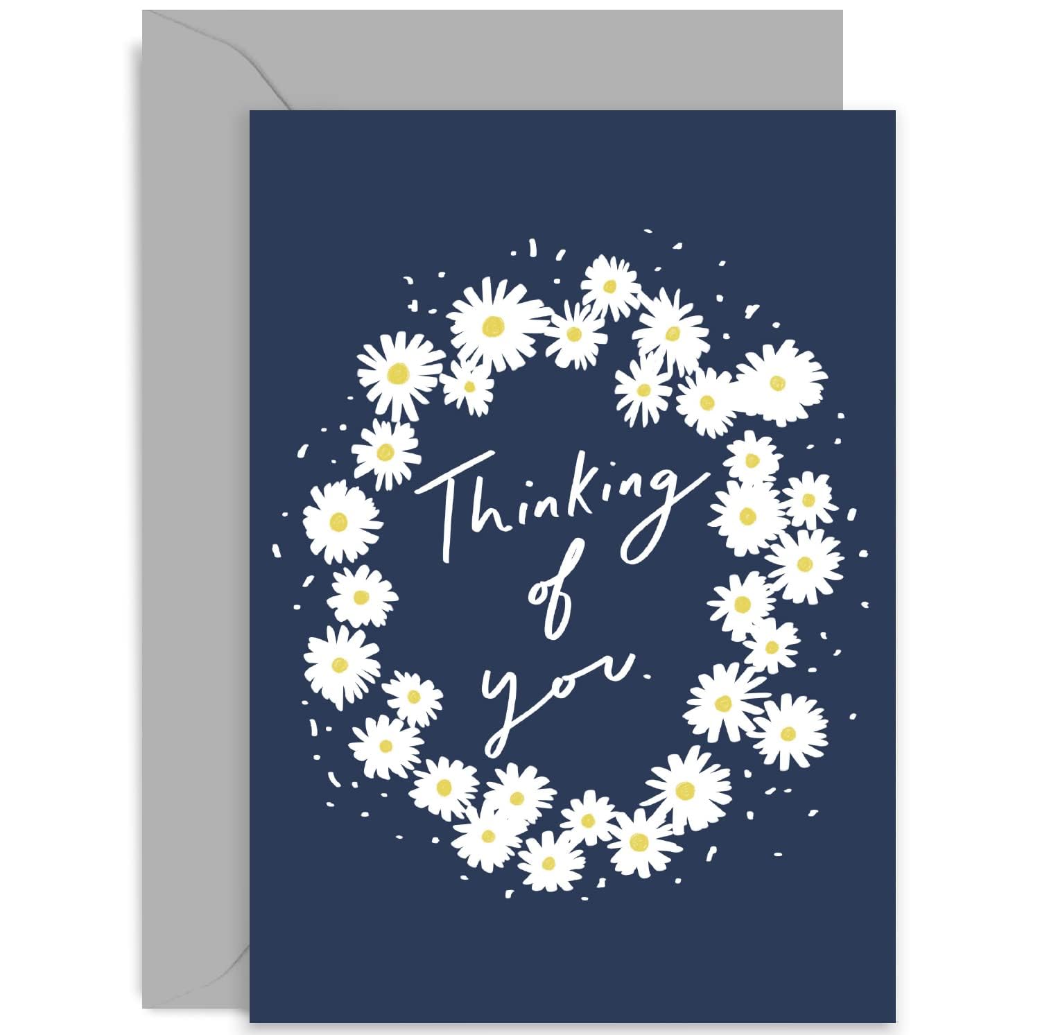 Old English Co. Floral Wreath Thinking Of You Card for Friends Family - Flower Sympathy Get Well Condolences Card for Him or Her | Blank Inside with