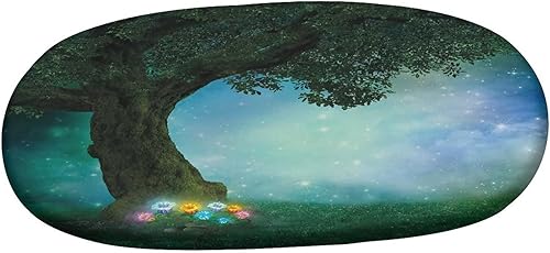 Miniatura 3 de XISUNYA Mantel ajustable ovalado, decoración de bosque, funda de poliéster elástico, bosque de cuento de hadas por la noche con flores y estrellas,