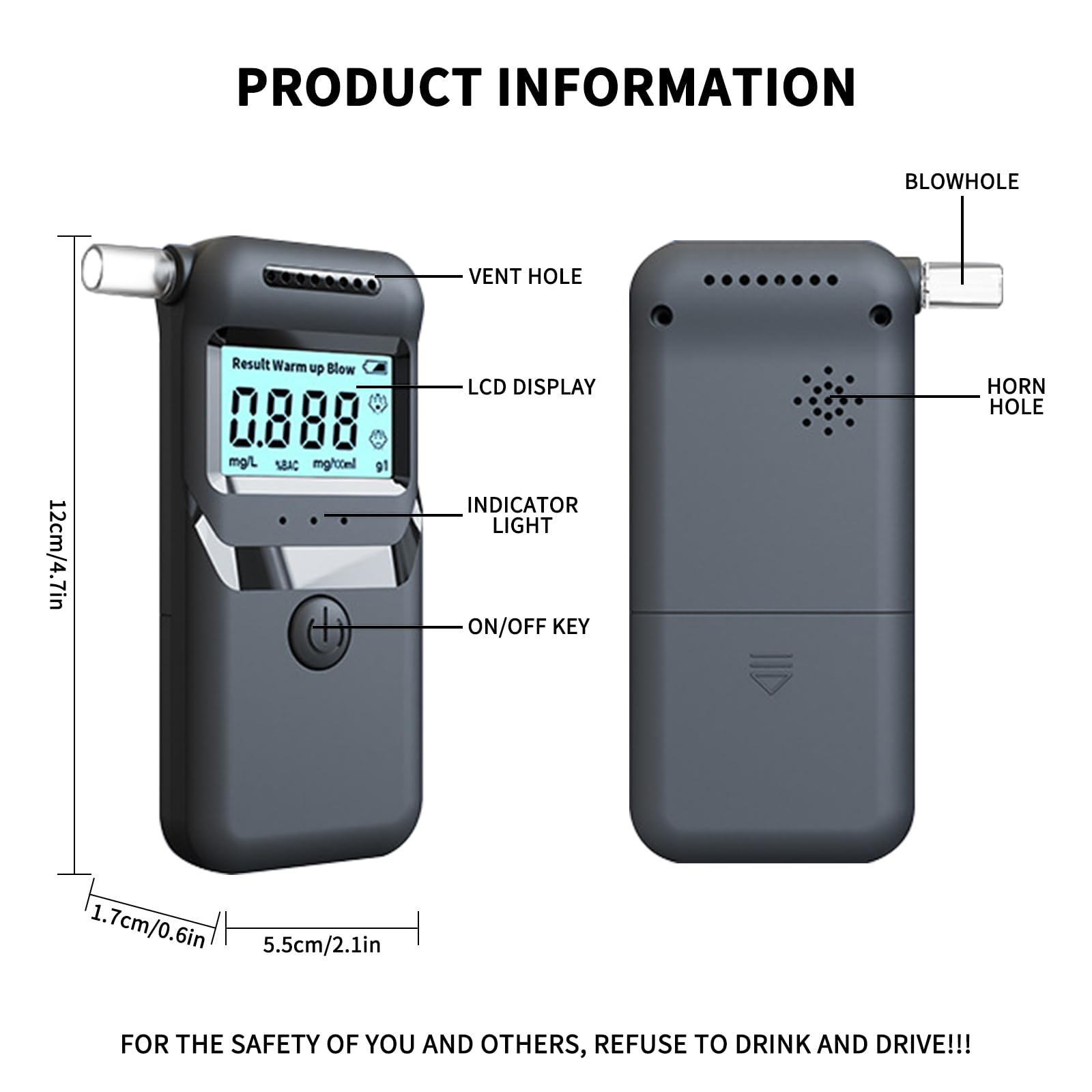 VPOW Ethylotest, Éthylotest Electronique avec Affichage Nuérique LCD Bleu