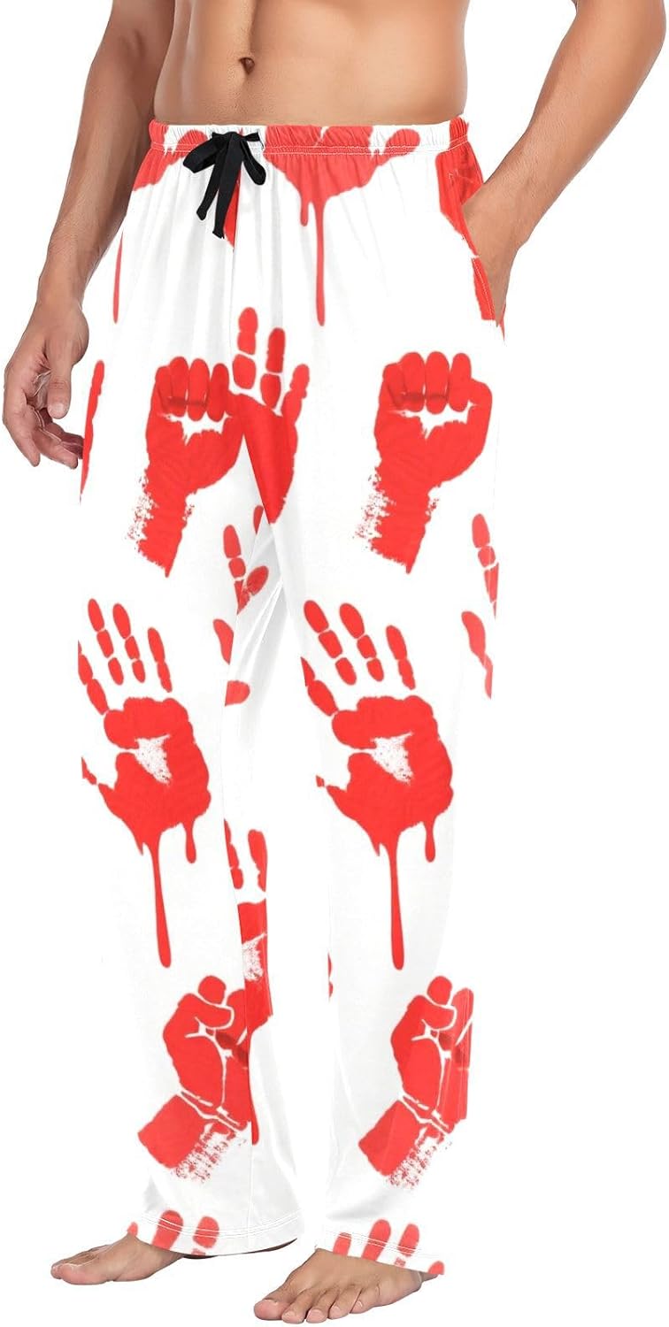 susiyo Handprints Pattern for Halloween Mens Pajama Pants Loose Fit Thin Pj Bottoms for Men