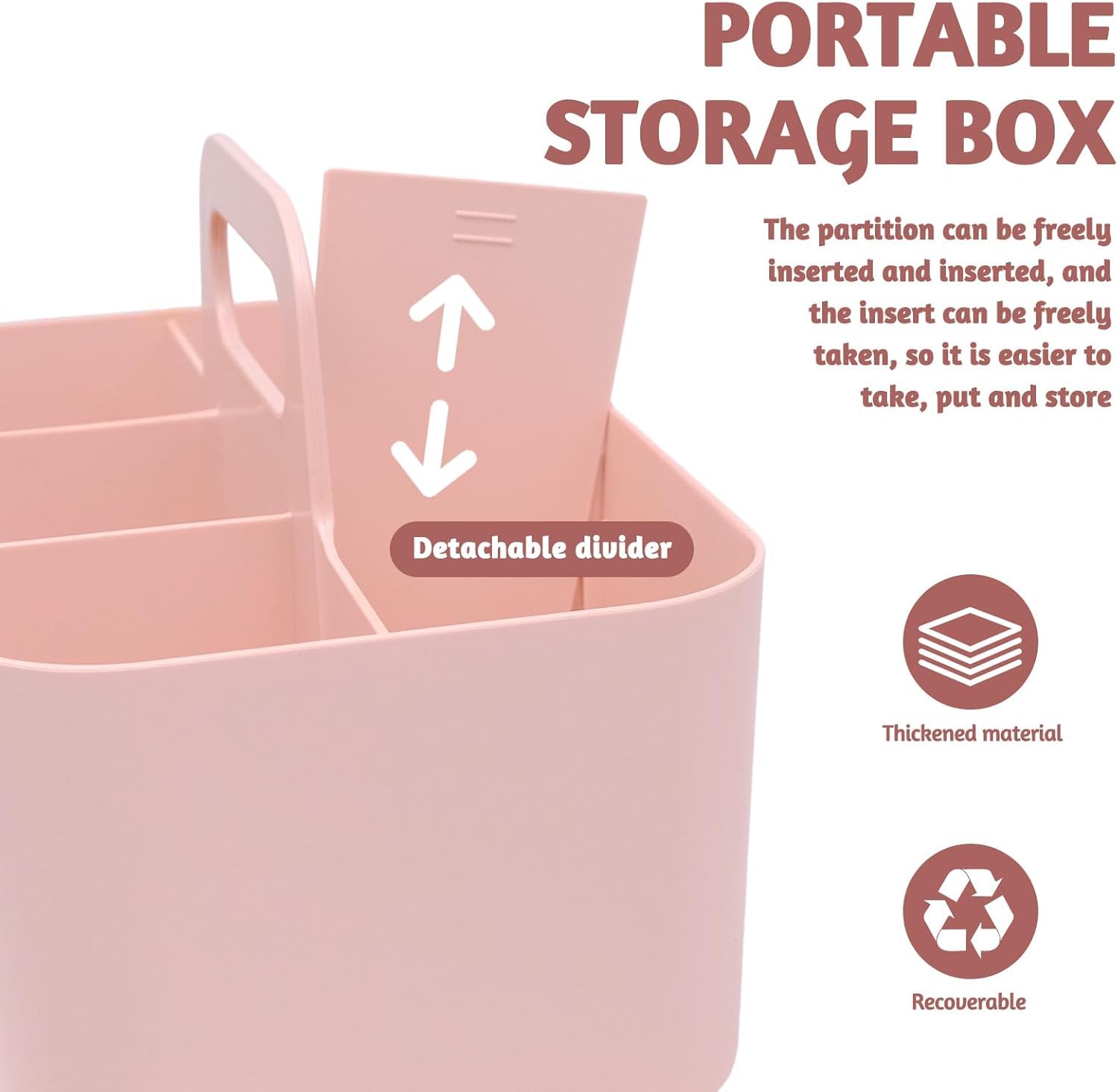 Multipurpose Storage Caddy, Multipurpose Caddy Organizer, Stackable OrganizerCaddy, Plastic Desk Organiser Caddy with Handle for Office,Bathroom, Crafts, or School Supplies (Pink) - Image 3