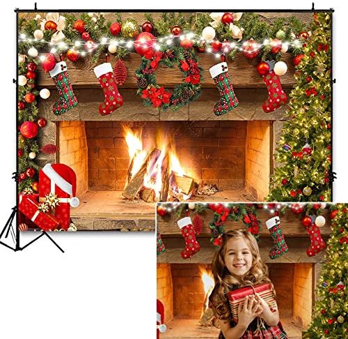 7x5ft Vinyl Retro Christmas Tree Fireplace Photography Background Backdrop Props Studio Sale
