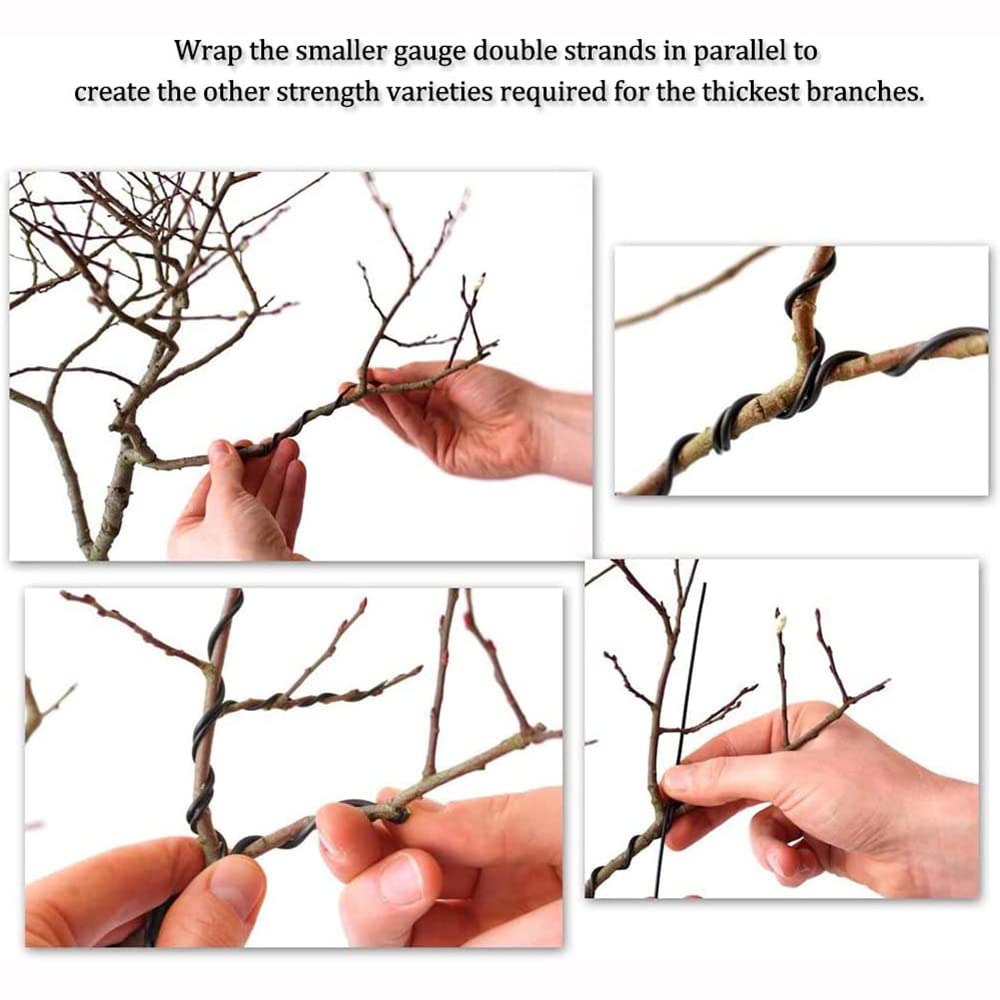 2 szt. X 20M Bonsai narzędzie do pielęgnacji drzewo drut treningowy 2.0mm roślinny drut rzemieślniczy drut aluminiowy rękodzieło tkanie, do trzymania gałęzi Bonsai (każda rolka 20M, czarny)