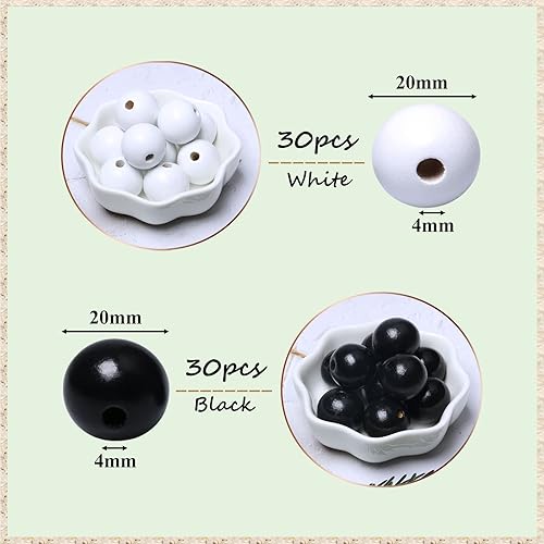 Miniatura 10 de Cuentas de madera para manualidades de decoración del hogar, 60 cuentas, 0.787in, agujero 0.157in, cuentas espaciadoras redondas de madera pintadas