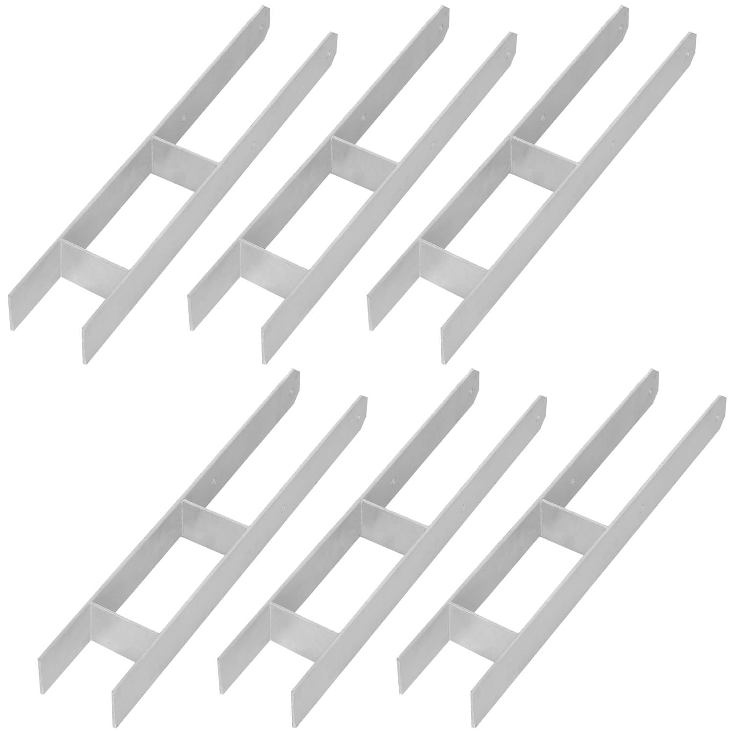 KOTARBAU® Pack of 6 H-post anchors for embedding in concrete, 100 mm / 600 mm, H-anchors made of galvanised steel, silver, post anchor, joist braces, support foot, post shoe with concrete anchor
