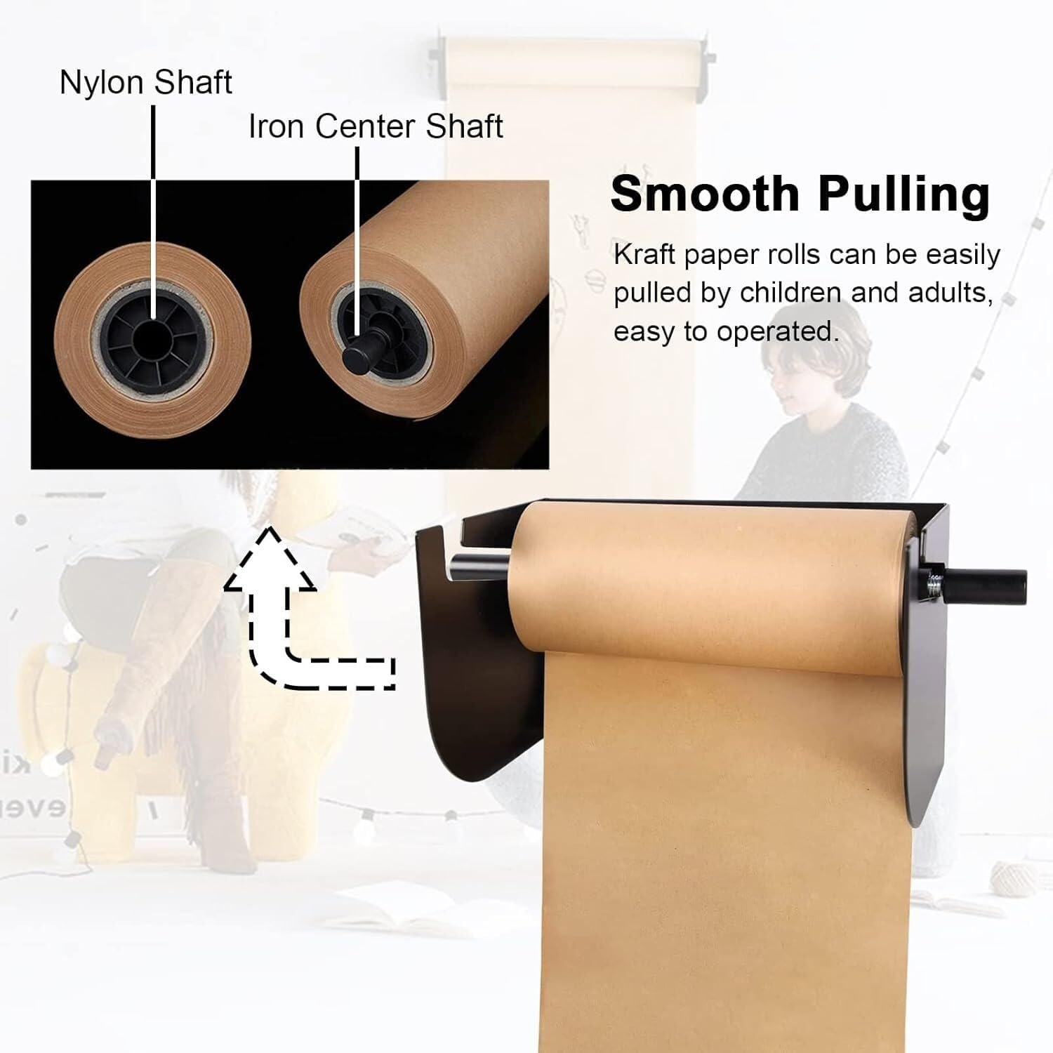 ローラークラフトペーパー カフェメニュー ペーパーロールディスペンサーとカッター、壁掛けメイキングリスト クラフトペーパーホルダー