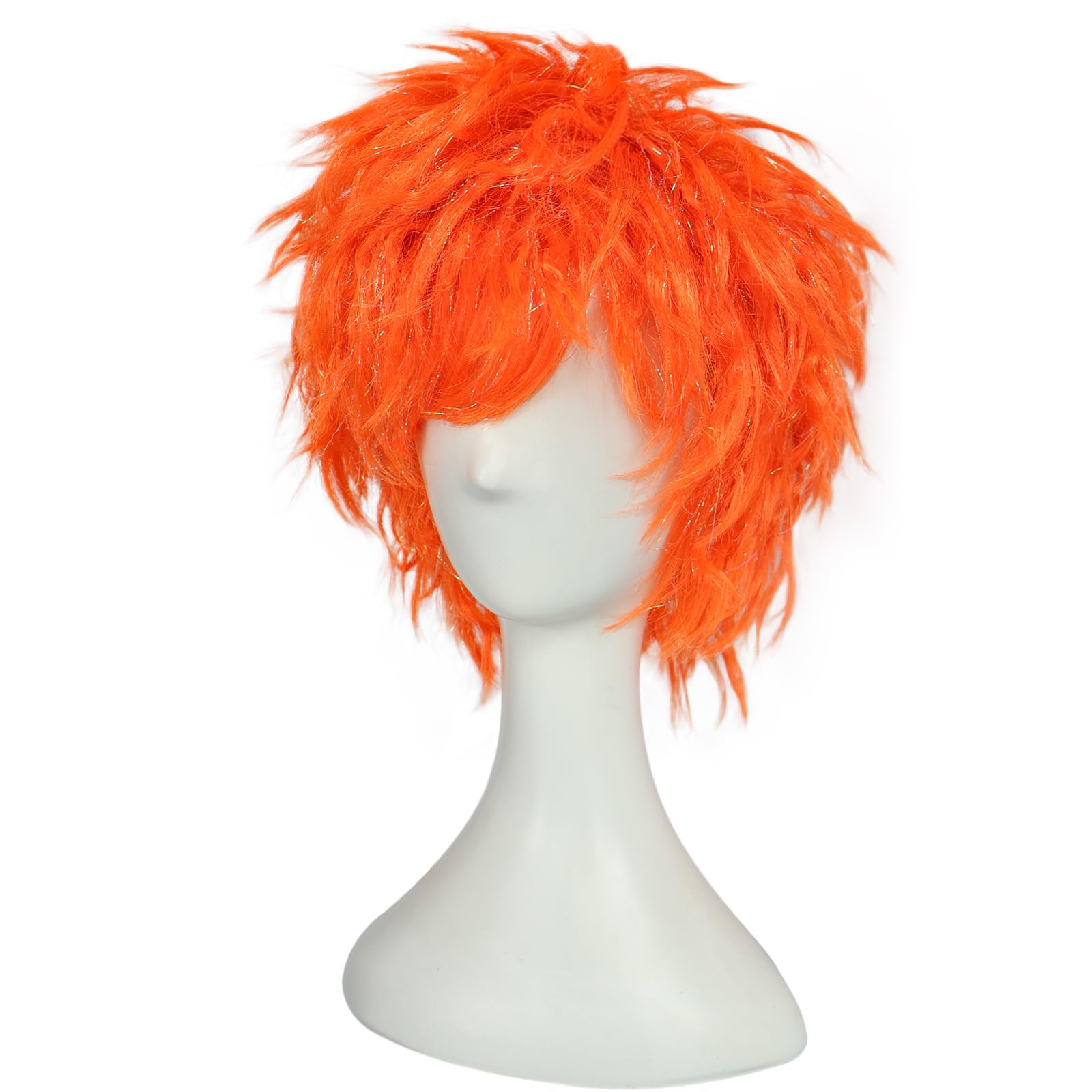 BECULINA Mens Short Orange Wig with Hair Cap Oranged Spiky Wigs with Bangs for Men Short Orange Layered Wigs Messy Oranging Cosplay Hair for Halloween Christmas Party Costume Outfit - Image 4