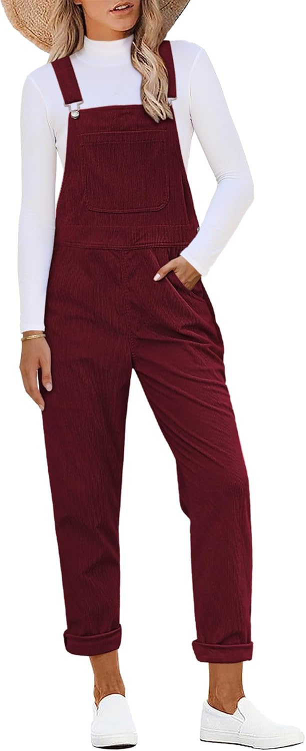 luvamia Corduroy Overalls for Women Adjustable Straps Fashion Bib Overall Jumpsuit with Pocket Tapered Leg Trendy 90s