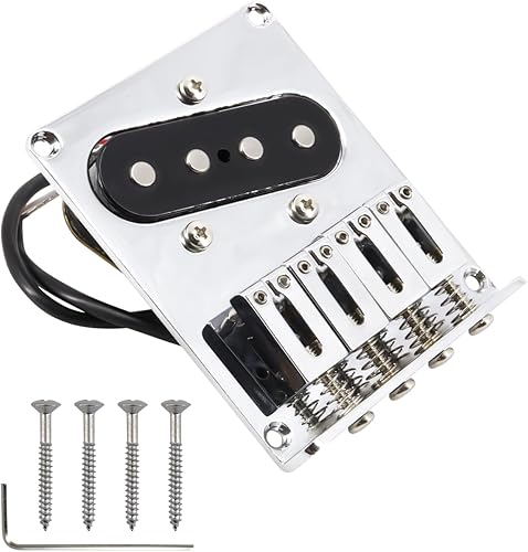 4 String Guitar Bridge Assembly with Pickup for Telecaster Electric Guitar,Cigar Box Guitars & More Replacement Parts