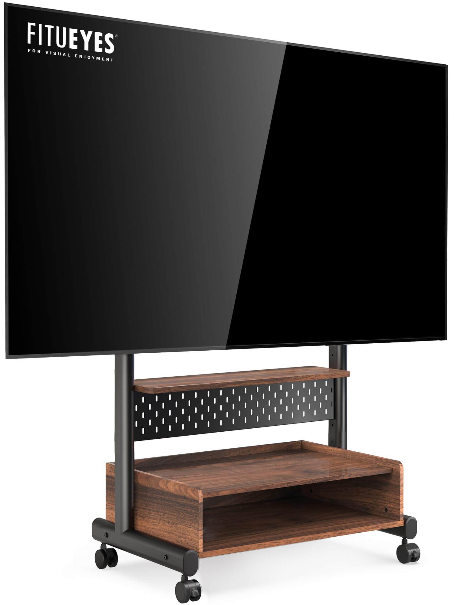 FITUEYES TV Stand with Storage and Wheels for 40 to 85 inch LED LCD Flat Screen, Corner TV Stand Mount with Peg Board & Cabinet Storage K-A207201WD