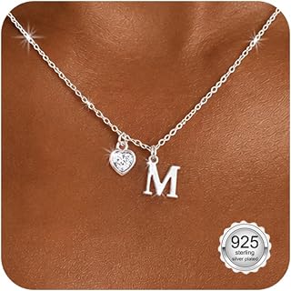 Silberne Initialen-Halskette für Damen, Teenager-Mädchen, S925 Silber, winzige Halskette mit 5A Zirkonia, Herzanhänger, Charm, A-Z, Monogramm, Namensbuchstaben-Schmuck, Geburtstagsgeschenk