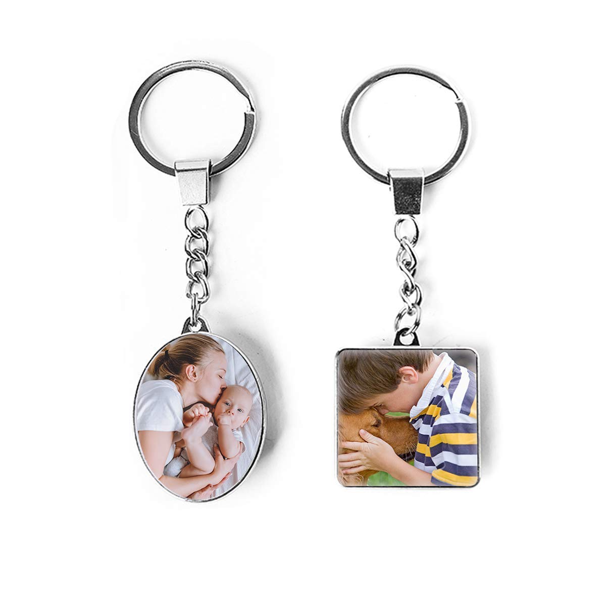 Styletify Unisex Ellipse+Square Custom Photo Keychain,Crystal Keychain Set Personalized Keyrings Double-Sided Customized Keychain With Picture