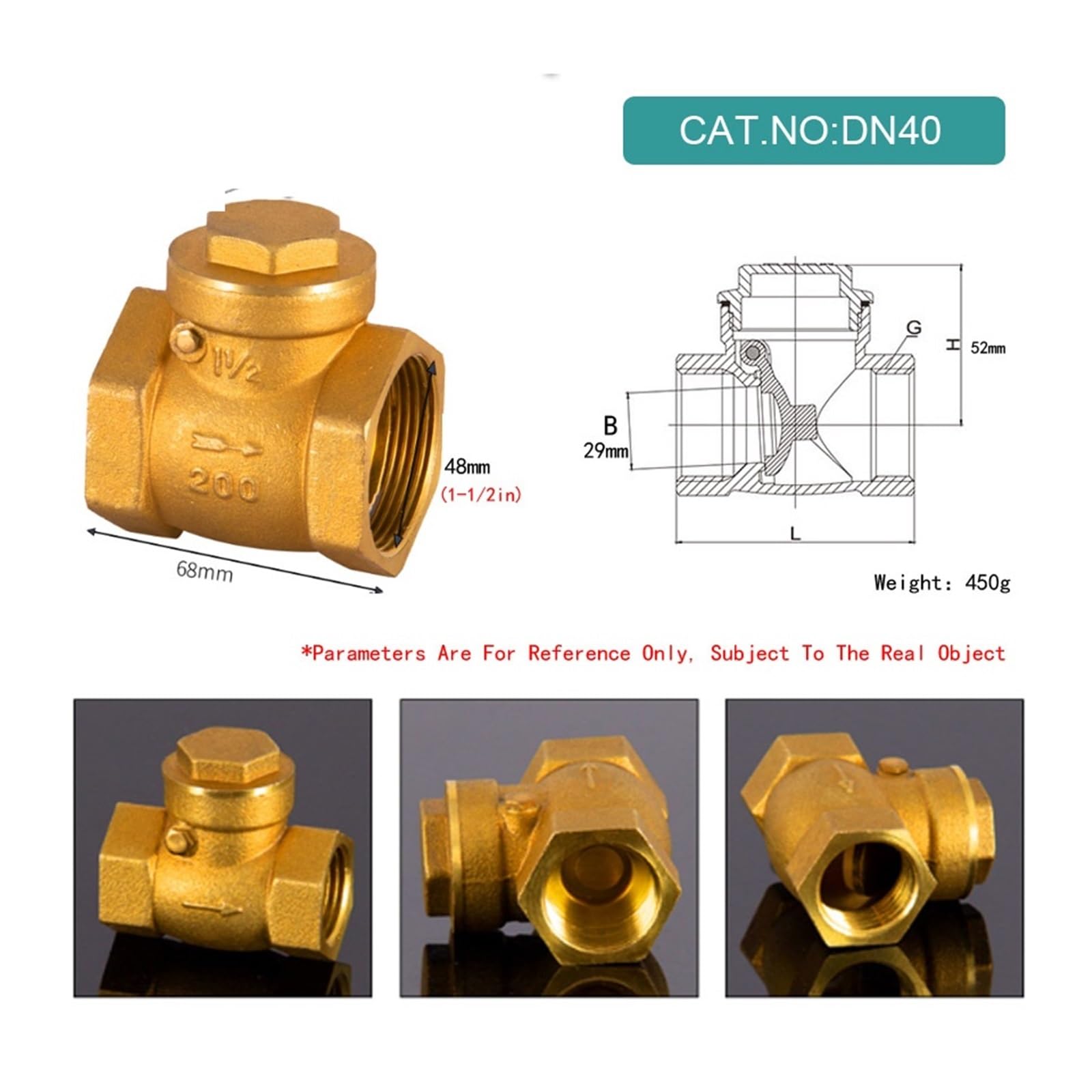 Vanne de canalisation DN15 20 25 32 40 50 avec clapet anti-retour horizontal anti-retour à double fil intérieur en laiton et clapet anti-retour